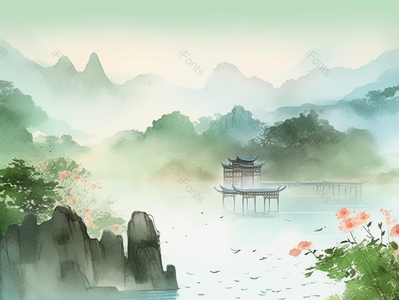 小暑湖面上的凉亭插画创意背景,插画/手绘图,插画/手绘图库,插画/手绘图下载,插画/手绘